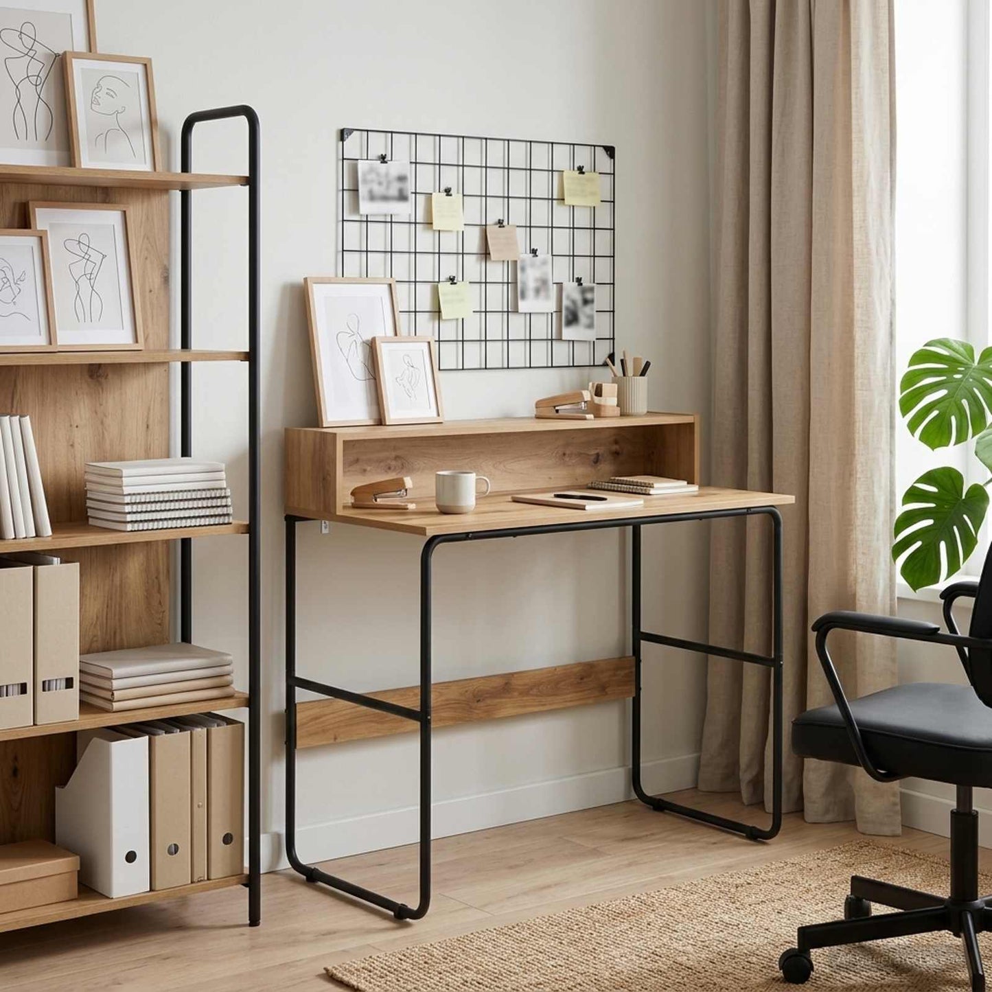 vidaXL Desk with Storage Artisan Oak 100 x 50 x 91 cm