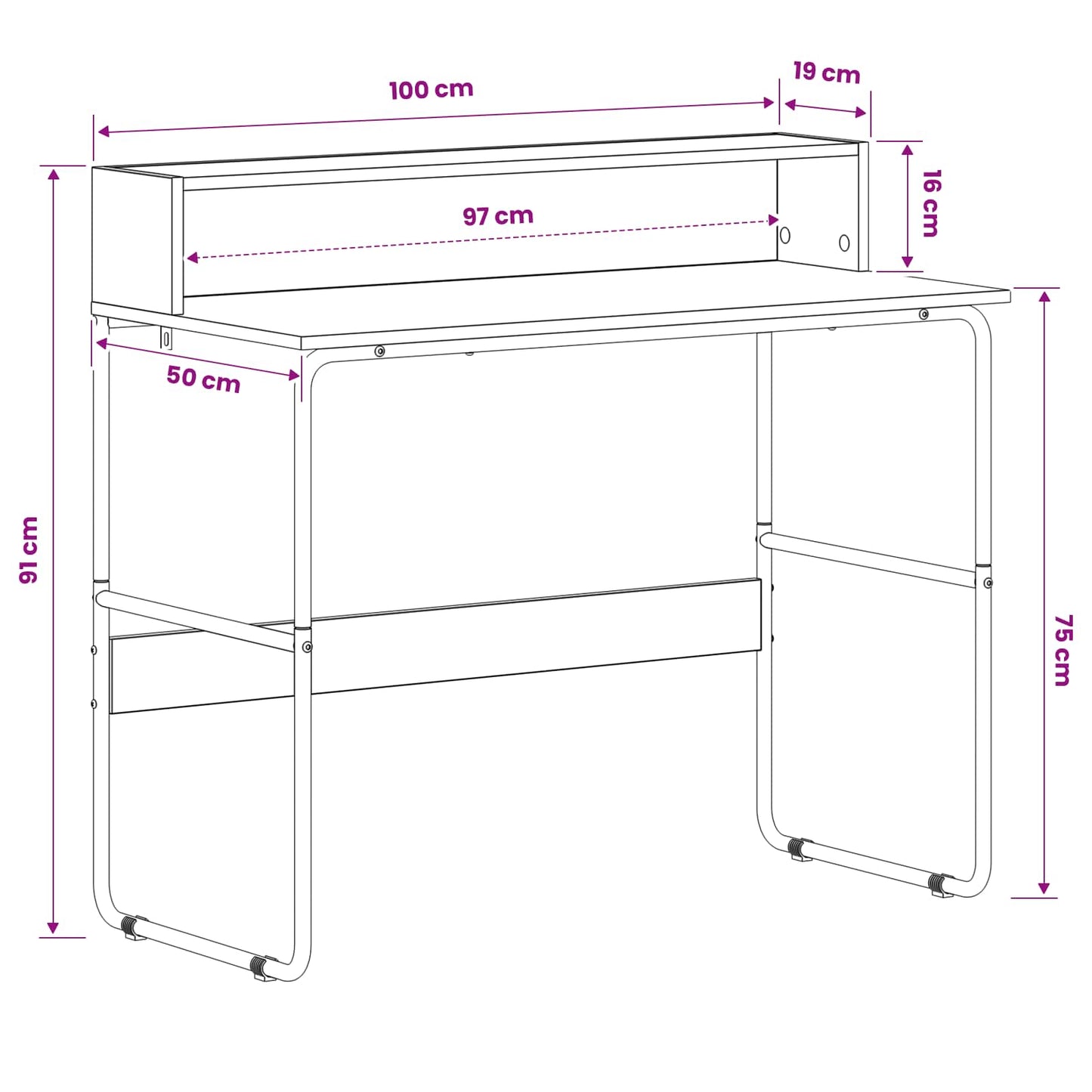 vidaXL Desk with Storage Artisan Oak 100 x 50 x 91 cm