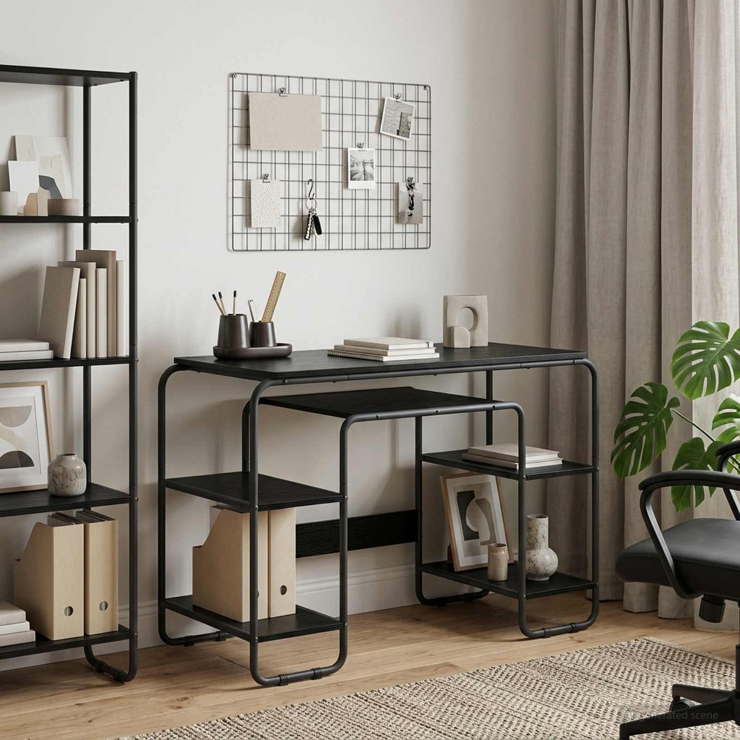vidaXL Desk with Storage Black Oak 113.5 x 52 x 75.5 cm