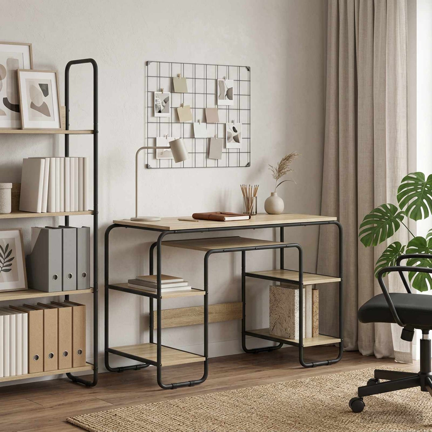 vidaXL Desk with Storage Sonoma Oak 113.5 x 52 x 75.5 cm