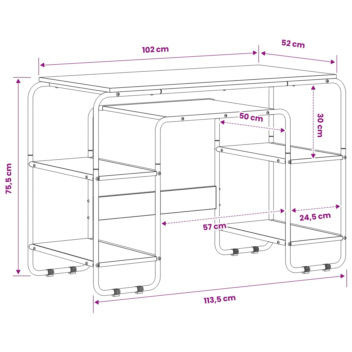 vidaXL Desk with Storage Old Wood 113.5 x 52 x 75.5 cm