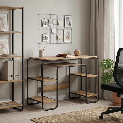 vidaXL Desk with Storage Artisan Oak 113.5 x 52 x 75.5 cm