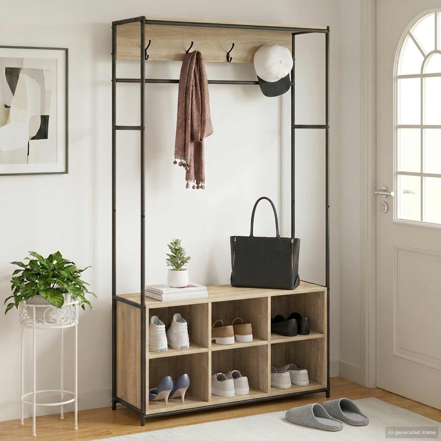 vidaXL Coat Stand with Shoes Bench Sonoma Oak 100 x 32 x 180.5 cm