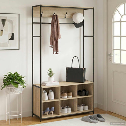 vidaXL Coat Stand with Shoes Bench Sonoma Oak 100 x 32 x 180.5 cm