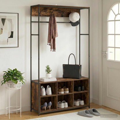 vidaXL Coat Stand with Shoes Bench Smoked Oak 100 x 32 x 180.5 cm