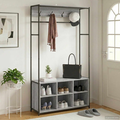 vidaXL Coat Stand with Shoes Bench Grey Sonoma 100 x 32 x 180.5 cm