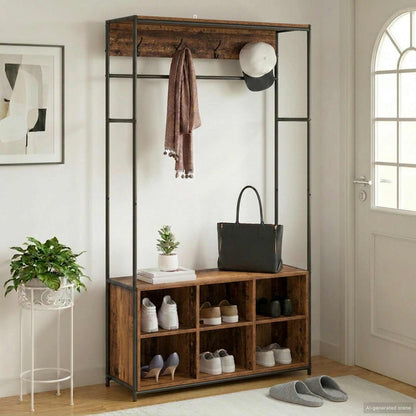 vidaXL Coat Stand with Shoes Bench Old Wood 100 x 32 x 180.5 cm