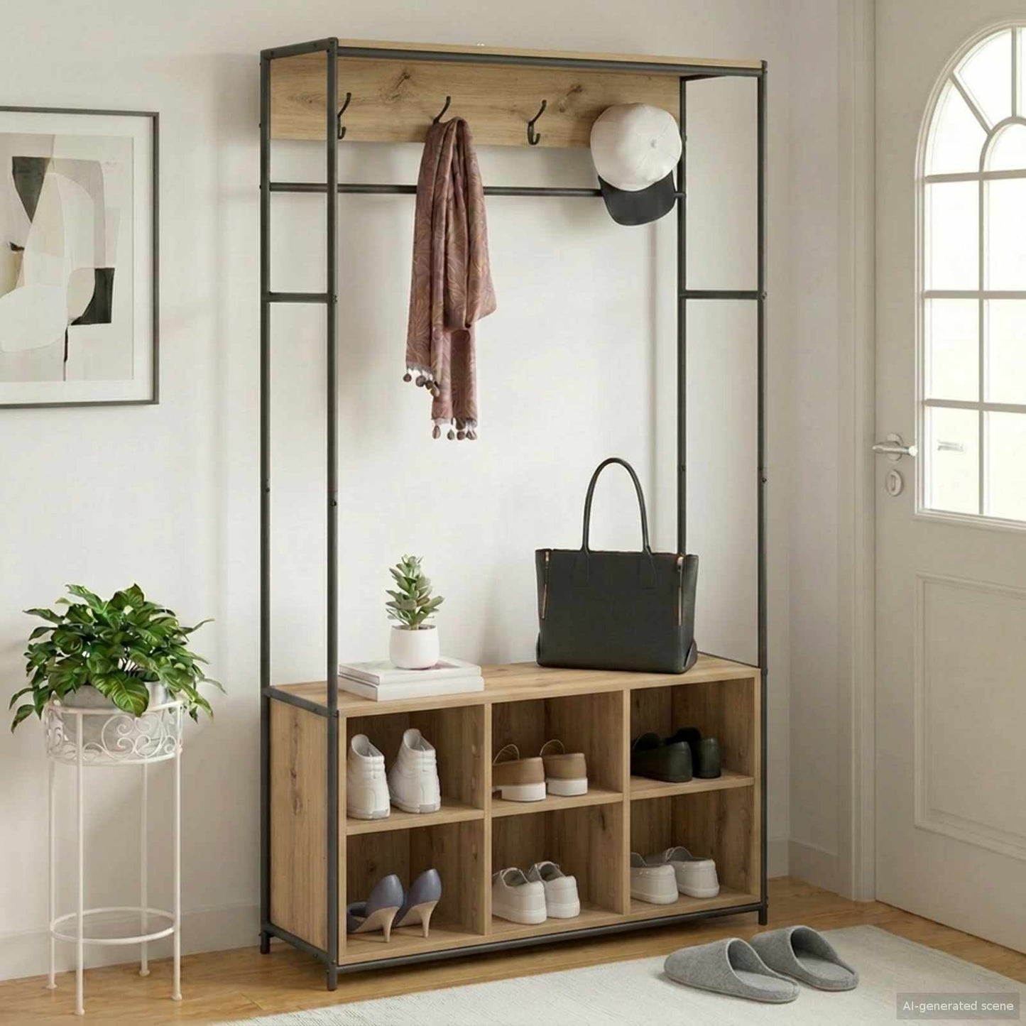 vidaXL Coat Stand with Shoes Bench Artisan Oak 100 x 32 x 180.5 cm