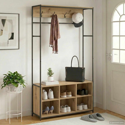 vidaXL Coat Stand with Shoes Bench Artisan Oak 100 x 32 x 180.5 cm