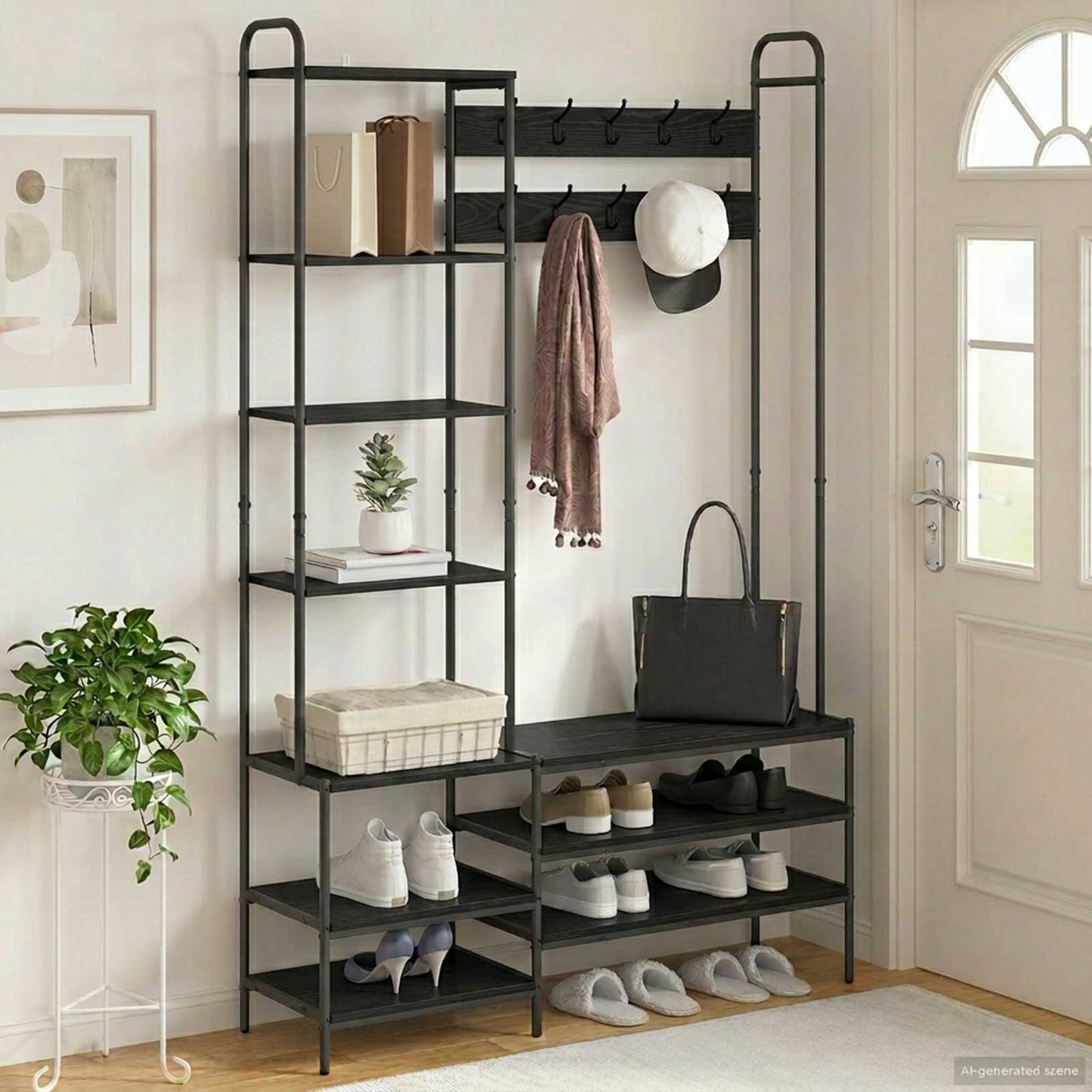 vidaXL Coat Stand with Shoes Bench Black Oak 120.5 x 34 x 190 cm