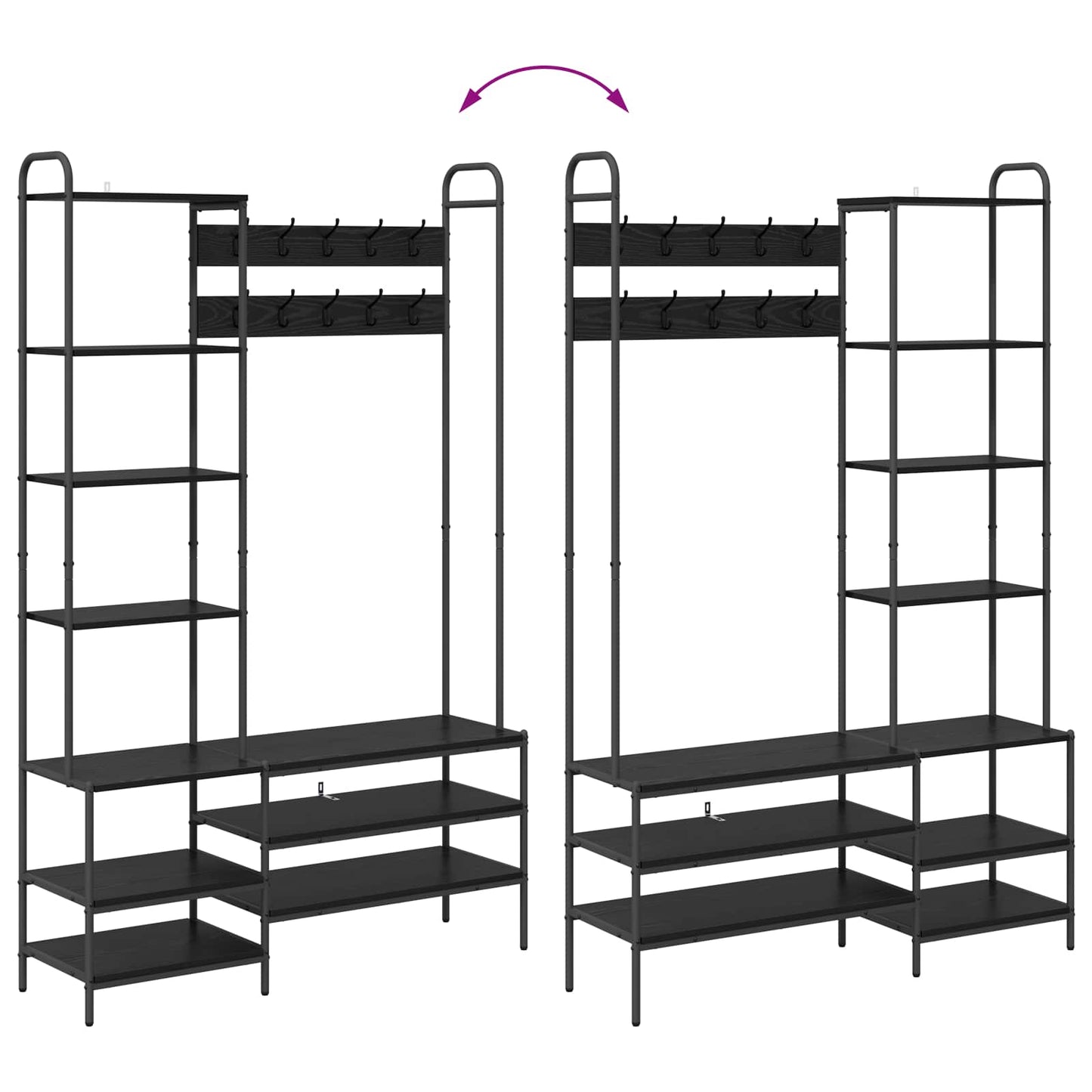 vidaXL Coat Stand with Shoes Bench Black Oak 120.5 x 34 x 190 cm