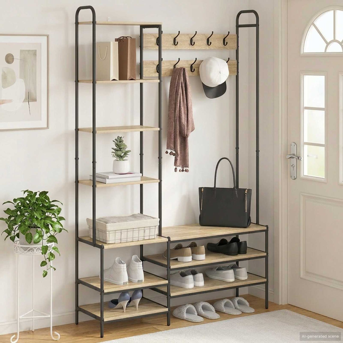 vidaXL Coat Stand with Shoes Bench Sonoma Oak 120.5 x 34 x 190 cm
