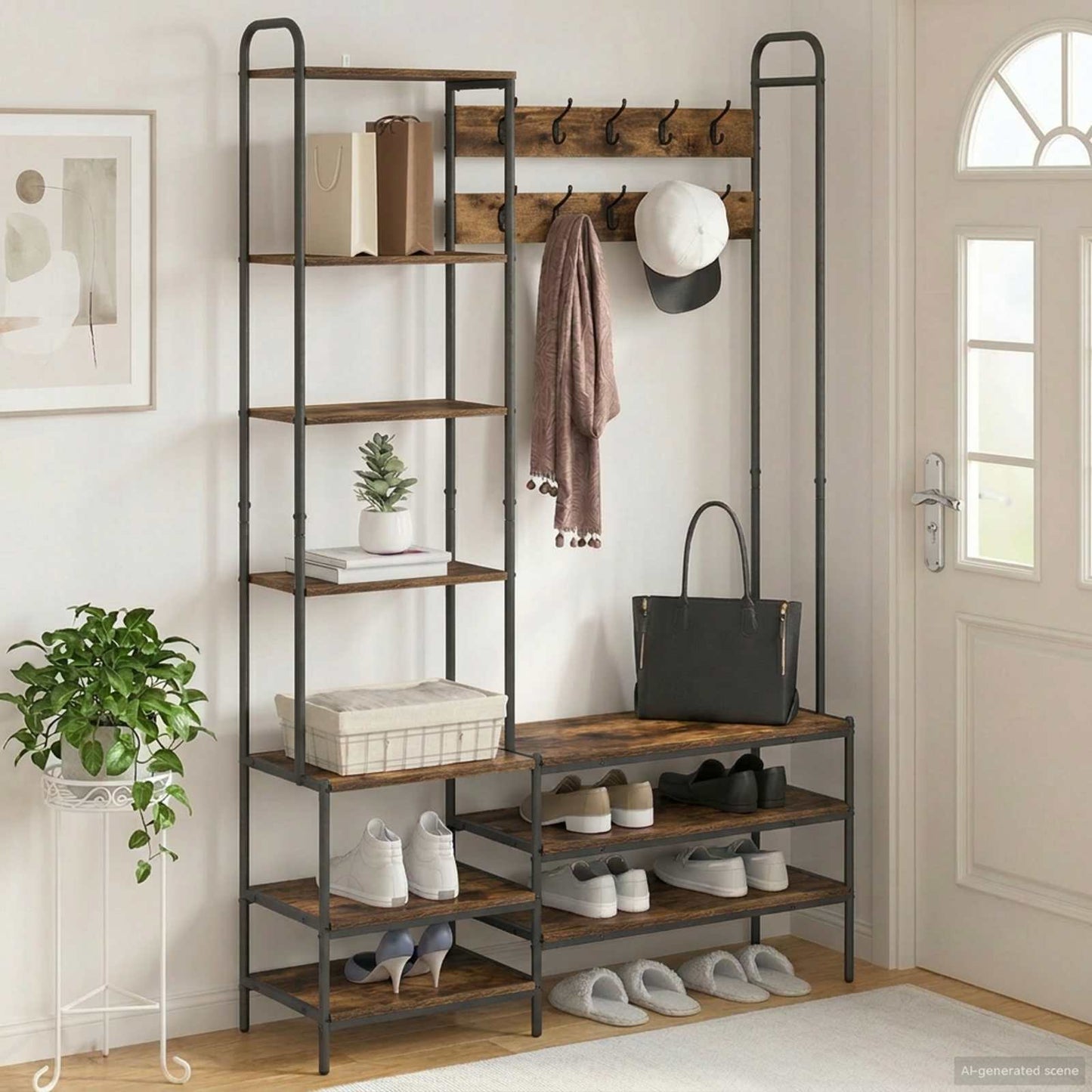 vidaXL Coat Stand with Shoes Bench Smoked Oak 120.5 x 34 x 190 cm