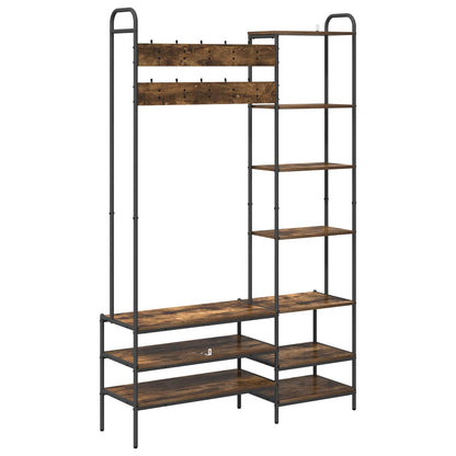 vidaXL Coat Stand with Shoes Bench Smoked Oak 120.5 x 34 x 190 cm