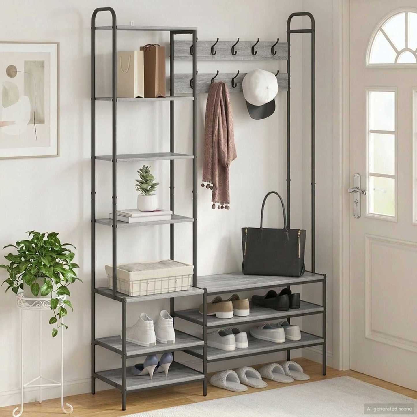 vidaXL Coat Stand with Shoes Bench Grey Sonoma 120.5 x 34 x 190 cm