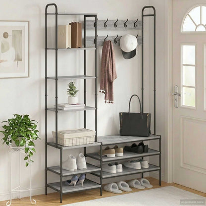vidaXL Coat Stand with Shoes Bench Grey Sonoma 120.5 x 34 x 190 cm