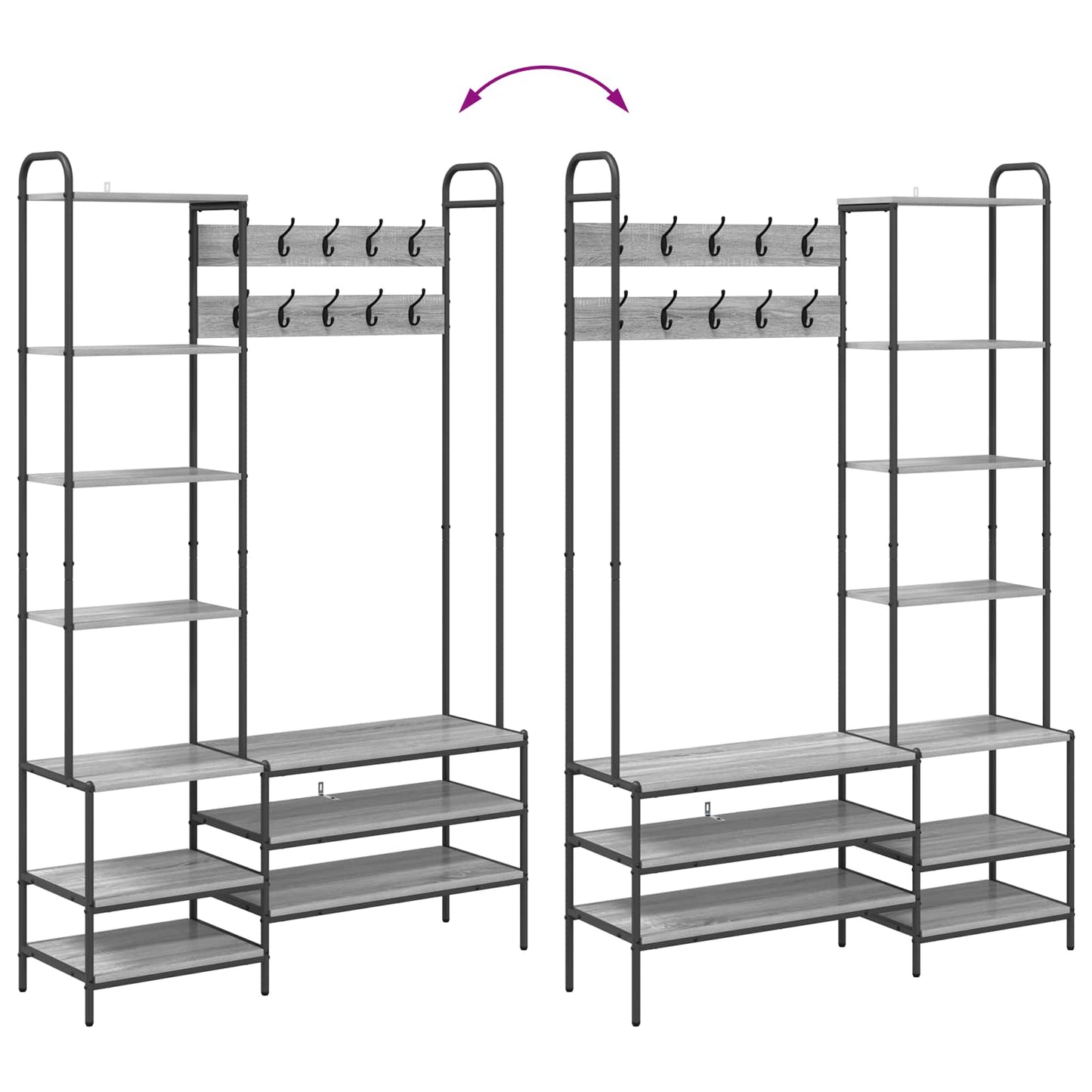 vidaXL Coat Stand with Shoes Bench Grey Sonoma 120.5 x 34 x 190 cm
