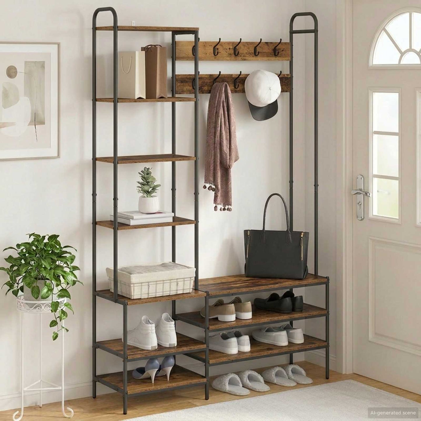 vidaXL Coat Stand with Shoes Bench Old Wood 120.5 x 34 x 190 cm