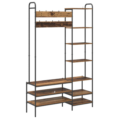 vidaXL Coat Stand with Shoes Bench Old Wood 120.5 x 34 x 190 cm