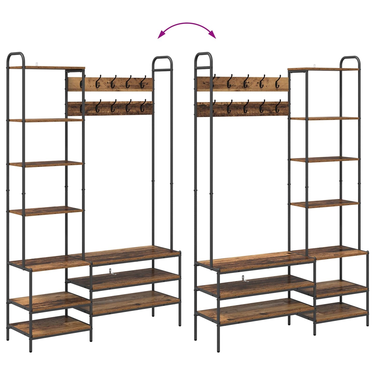 vidaXL Coat Stand with Shoes Bench Old Wood 120.5 x 34 x 190 cm