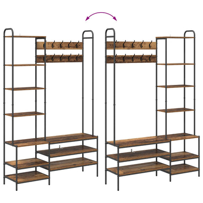 vidaXL Coat Stand with Shoes Bench Old Wood 120.5 x 34 x 190 cm