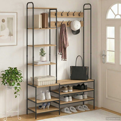 vidaXL Coat Stand with Shoes Bench Artisan Oak 120.5 x 34 x 190 cm
