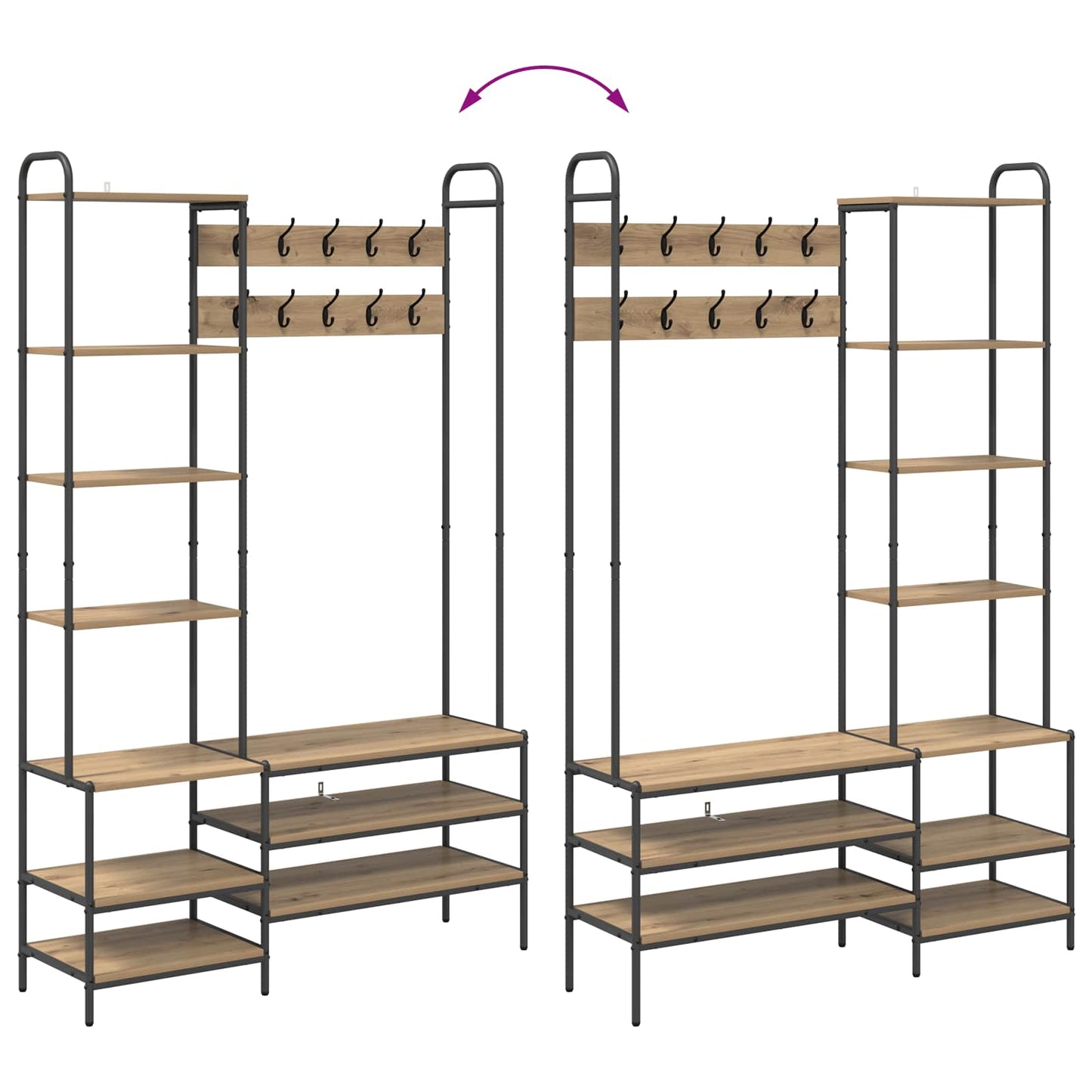 vidaXL Coat Stand with Shoes Bench Artisan Oak 120.5 x 34 x 190 cm