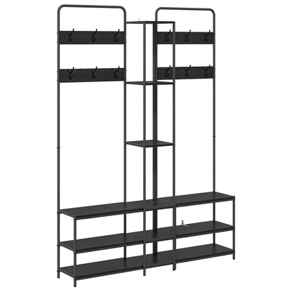 vidaXL Coat Stand with Shoes Bench Black Oak 143 x 30 x 199.5 cm