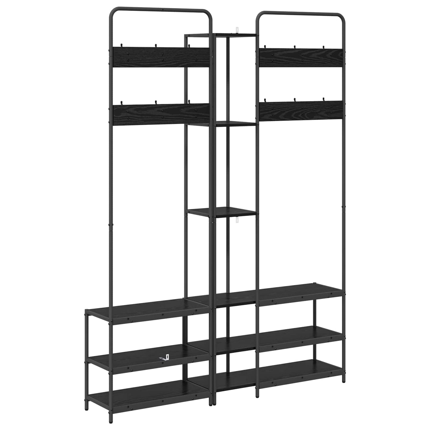 vidaXL Coat Stand with Shoes Bench Black Oak 143 x 30 x 199.5 cm