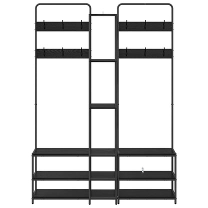 vidaXL Coat Stand with Shoes Bench Black Oak 143 x 30 x 199.5 cm
