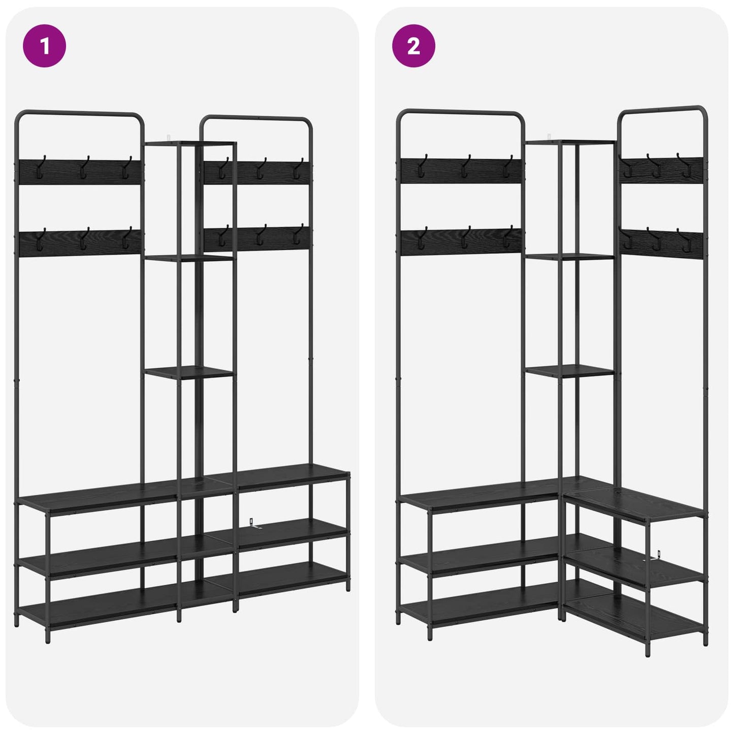 vidaXL Coat Stand with Shoes Bench Black Oak 143 x 30 x 199.5 cm