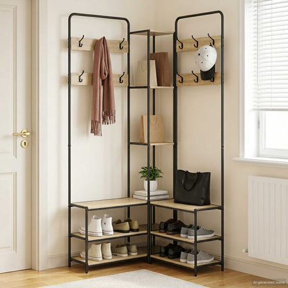 vidaXL Coat Stand with Shoes Bench Sonoma Oak 143 x 30 x 199.5 cm