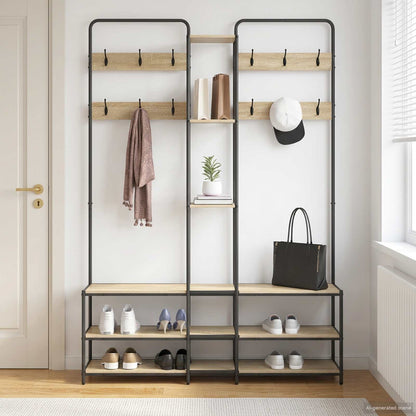 vidaXL Coat Stand with Shoes Bench Sonoma Oak 143 x 30 x 199.5 cm