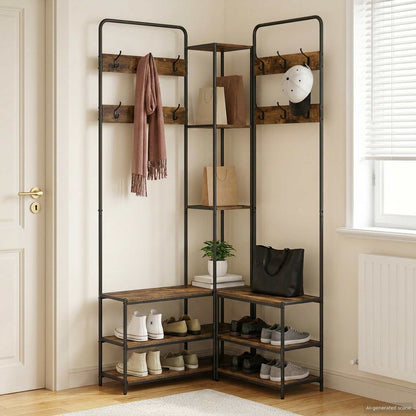 vidaXL Coat Stand with Shoes Bench Smoked Oak 143 x 30 x 199.5 cm