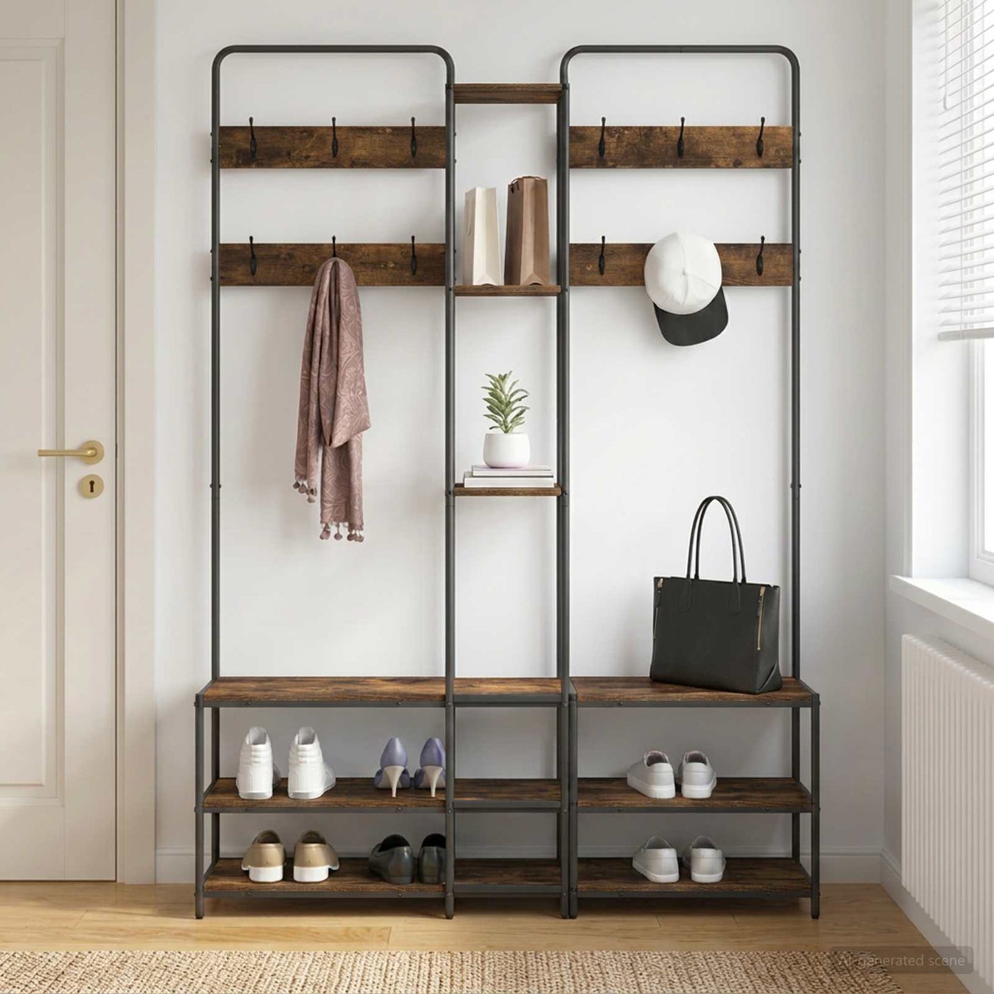 vidaXL Coat Stand with Shoes Bench Smoked Oak 143 x 30 x 199.5 cm
