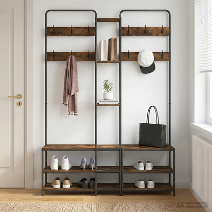 vidaXL Coat Stand with Shoes Bench Smoked Oak 143 x 30 x 199.5 cm