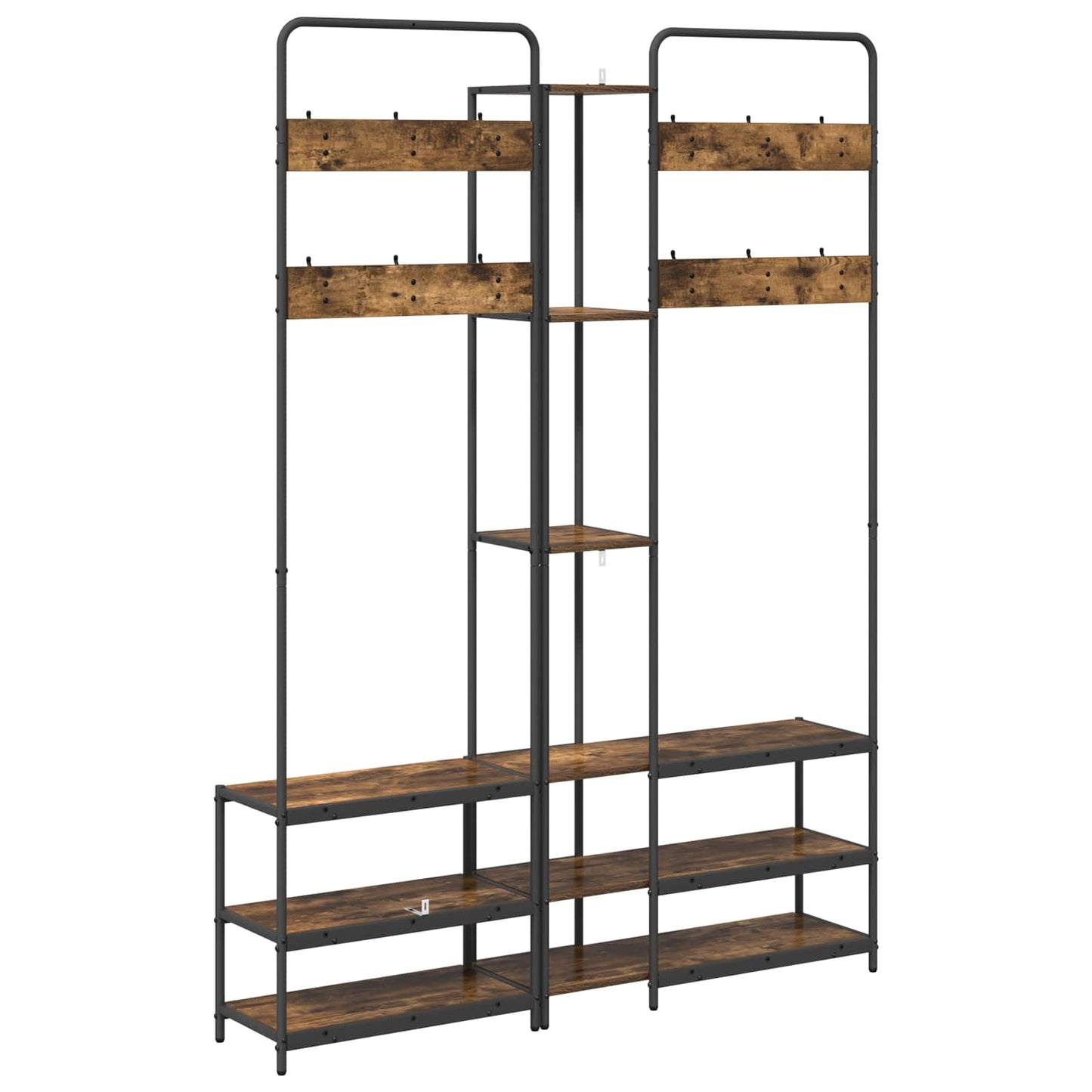 vidaXL Coat Stand with Shoes Bench Smoked Oak 143 x 30 x 199.5 cm