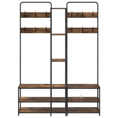 vidaXL Coat Stand with Shoes Bench Smoked Oak 143 x 30 x 199.5 cm