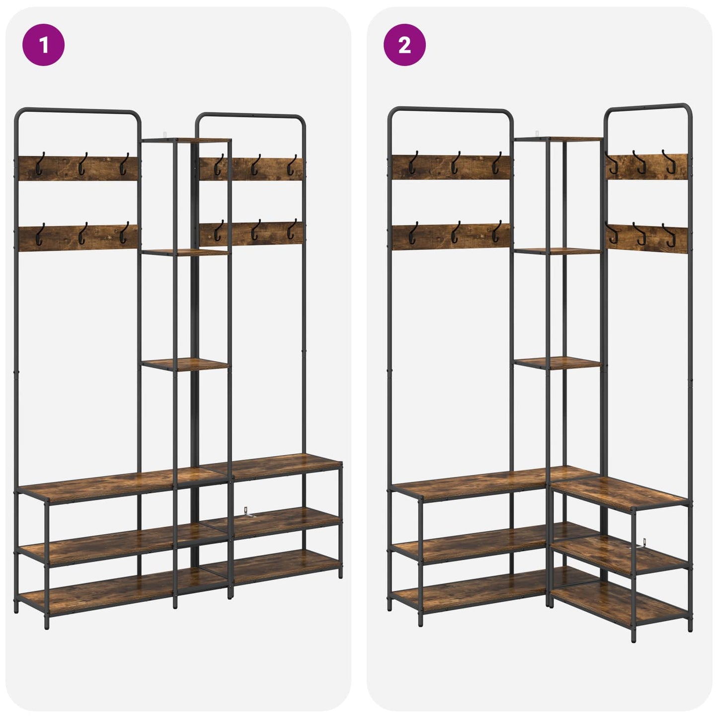 vidaXL Coat Stand with Shoes Bench Smoked Oak 143 x 30 x 199.5 cm