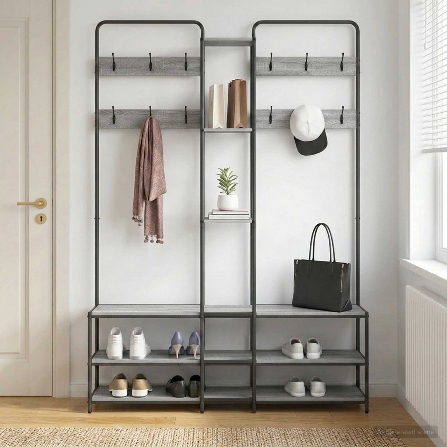 vidaXL Coat Stand with Shoes Bench Grey Sonoma 143 x 30 x 199.5 cm