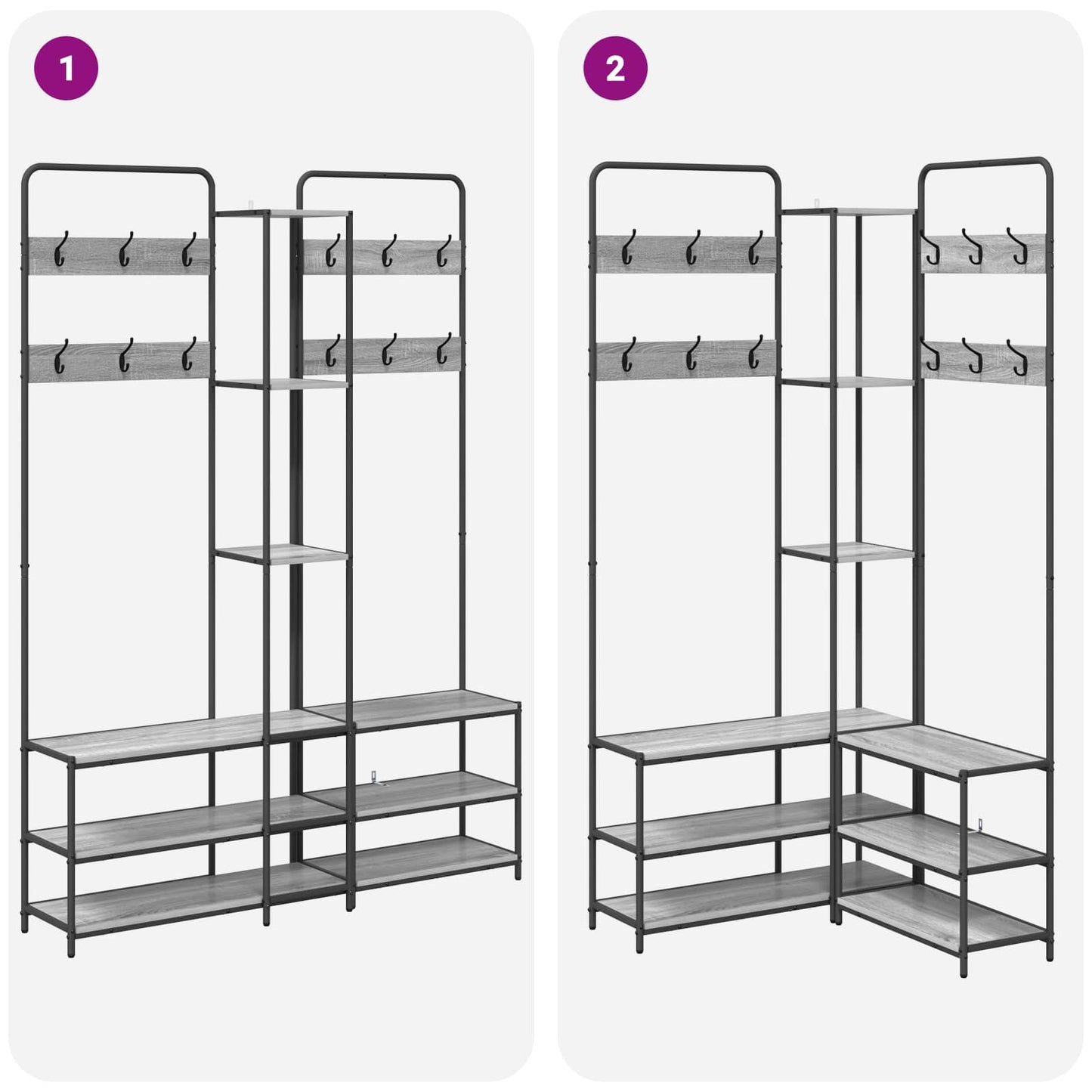 vidaXL Coat Stand with Shoes Bench Grey Sonoma 143 x 30 x 199.5 cm