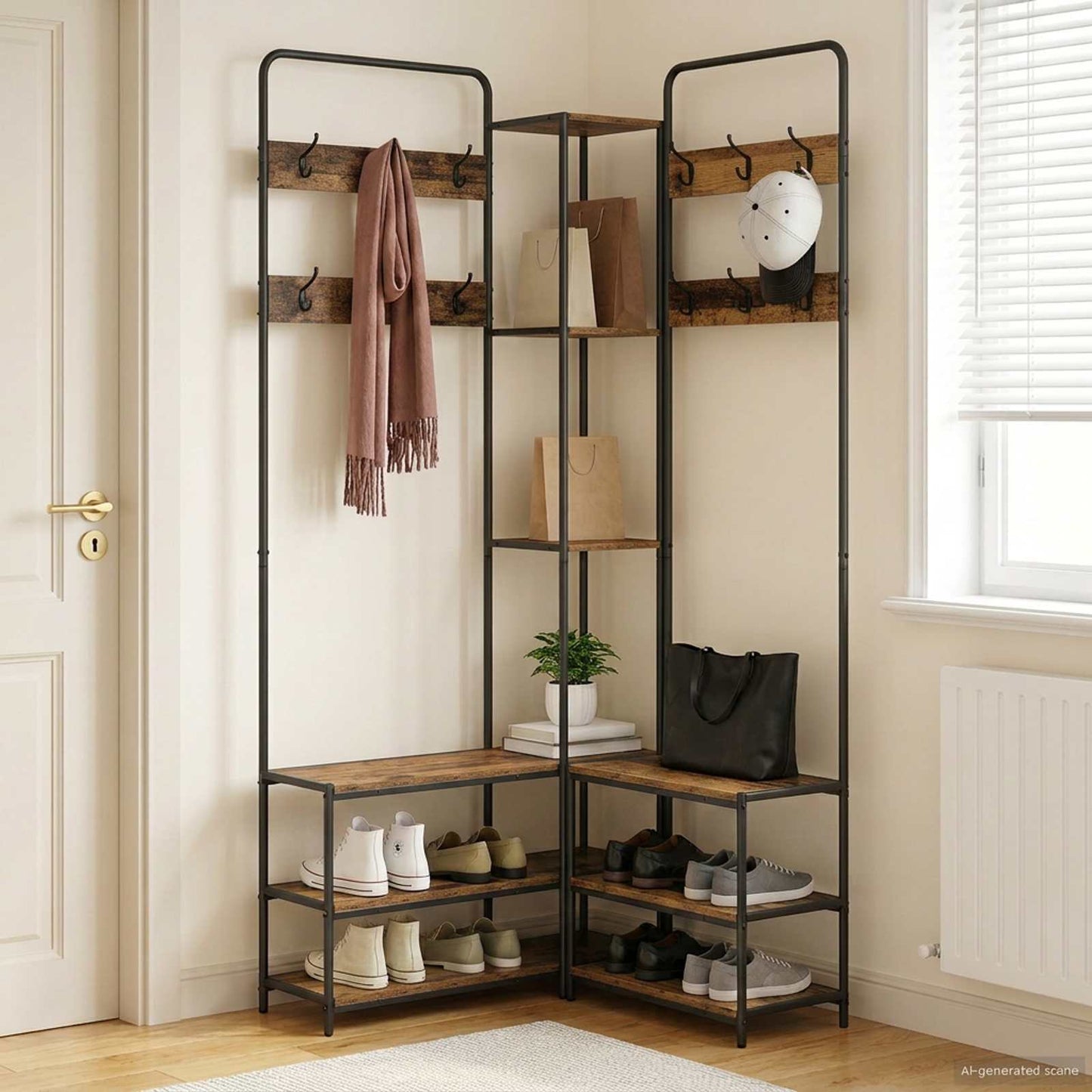 vidaXL Coat Stand with Shoes Bench Old Wood 143 x 30 x 199.5 cm