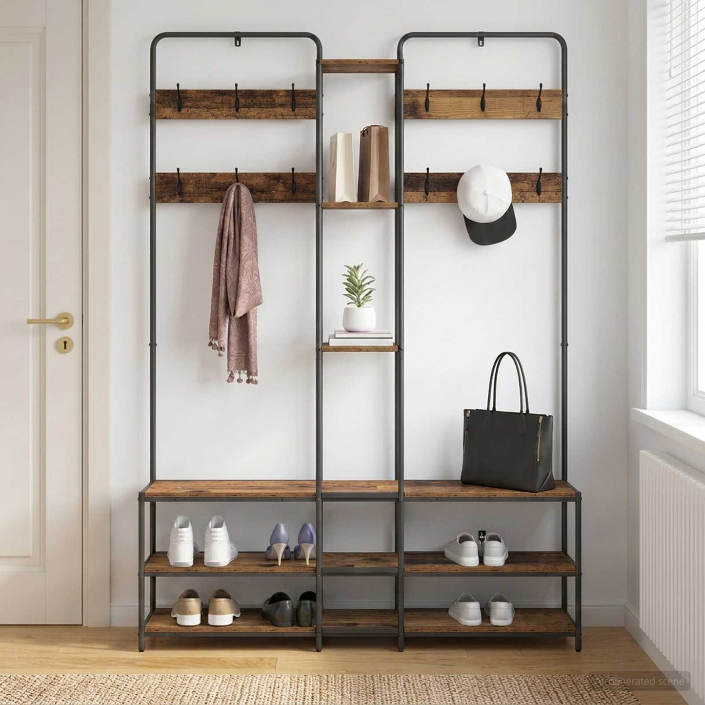 vidaXL Coat Stand with Shoes Bench Old Wood 143 x 30 x 199.5 cm