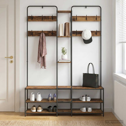 vidaXL Coat Stand with Shoes Bench Old Wood 143 x 30 x 199.5 cm