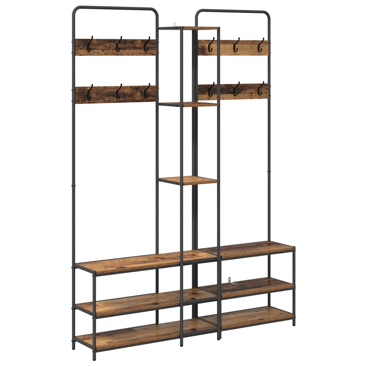 vidaXL Coat Stand with Shoes Bench Old Wood 143 x 30 x 199.5 cm