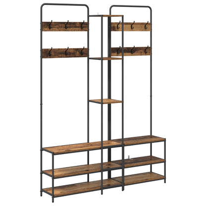 vidaXL Coat Stand with Shoes Bench Old Wood 143 x 30 x 199.5 cm