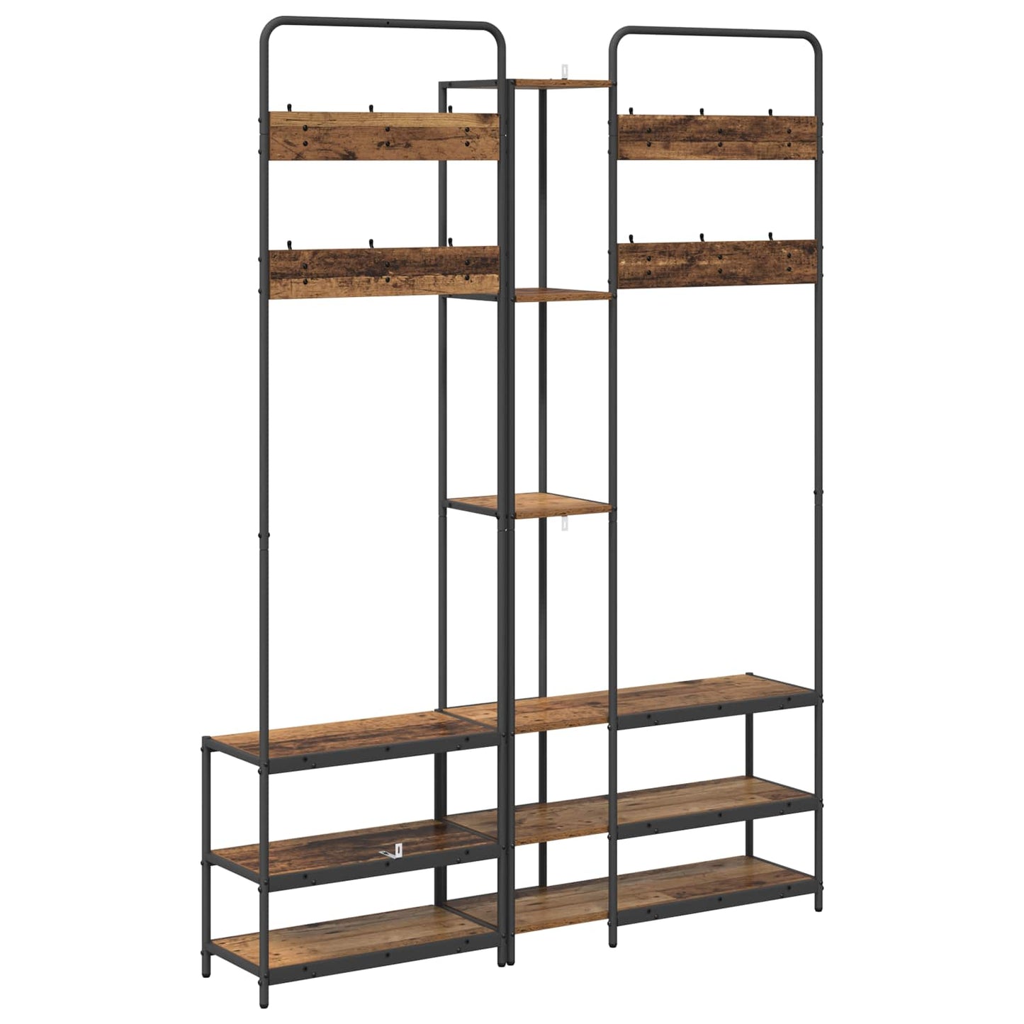 vidaXL Coat Stand with Shoes Bench Old Wood 143 x 30 x 199.5 cm