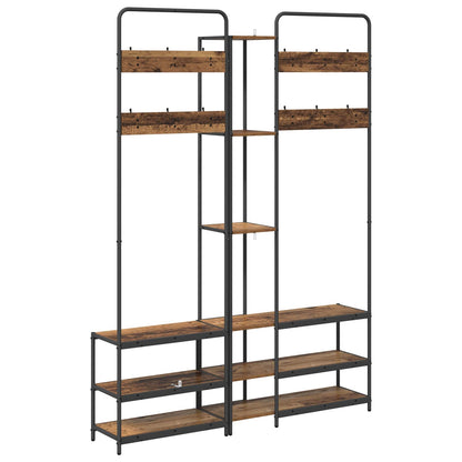 vidaXL Coat Stand with Shoes Bench Old Wood 143 x 30 x 199.5 cm