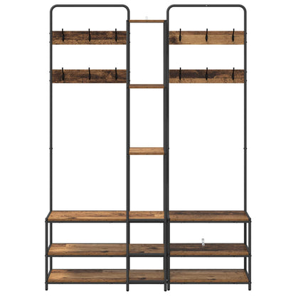 vidaXL Coat Stand with Shoes Bench Old Wood 143 x 30 x 199.5 cm