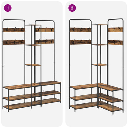 vidaXL Coat Stand with Shoes Bench Old Wood 143 x 30 x 199.5 cm